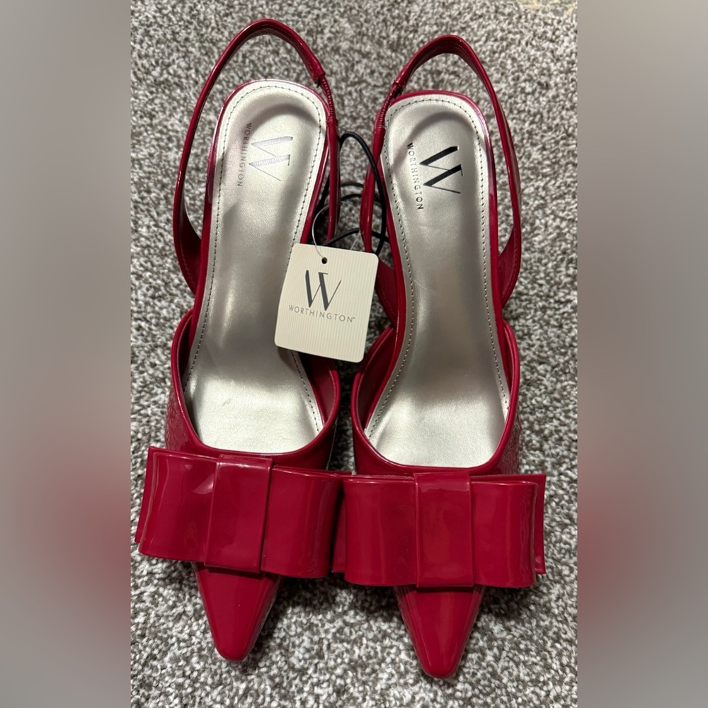 Worthington Women's 9M Vibrant Red Slingback Pumps W/Bow Accent NWT